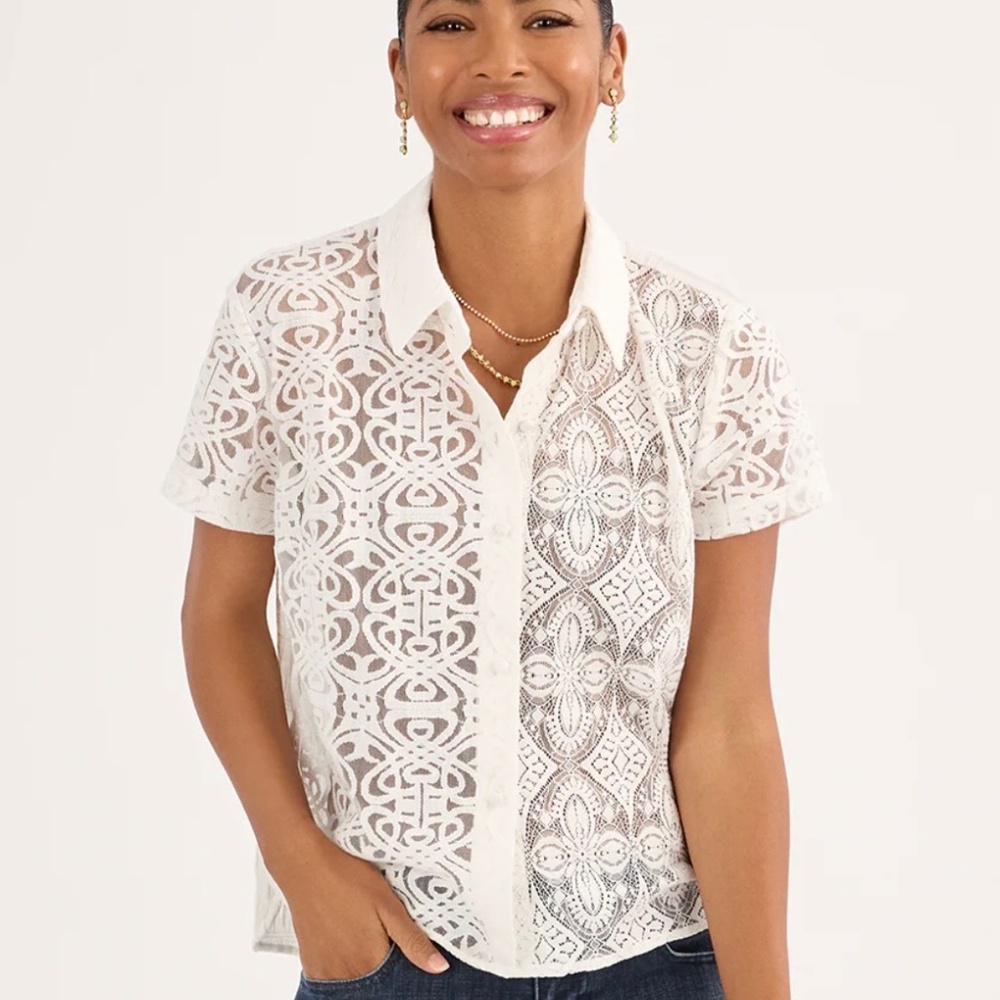 Cabi Lace Shirt White Size Medium